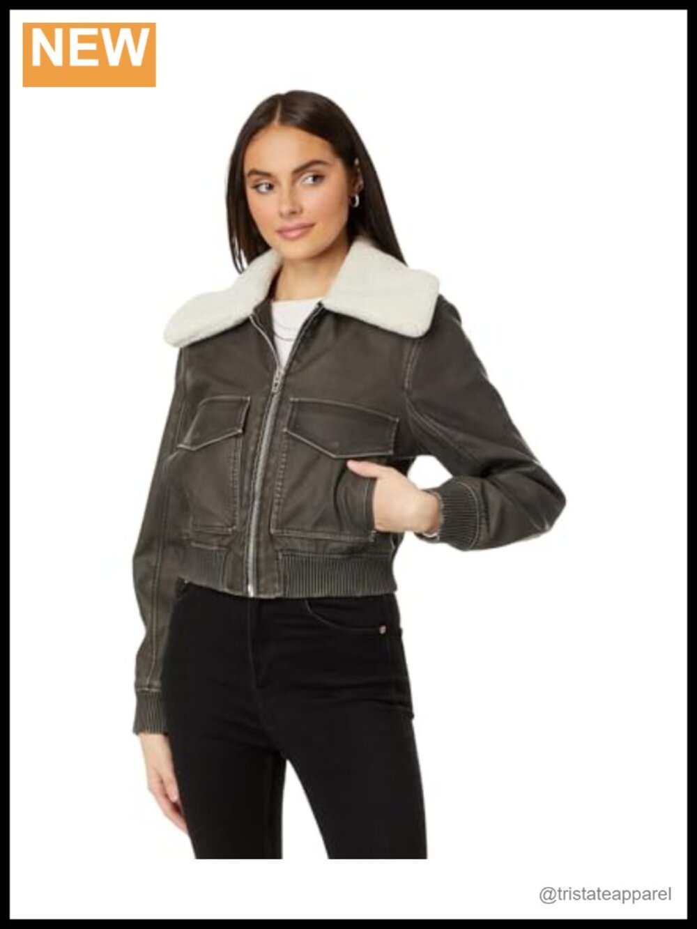 Blank NYC Faux Leather Bomber Jacket with Sherpa Collar